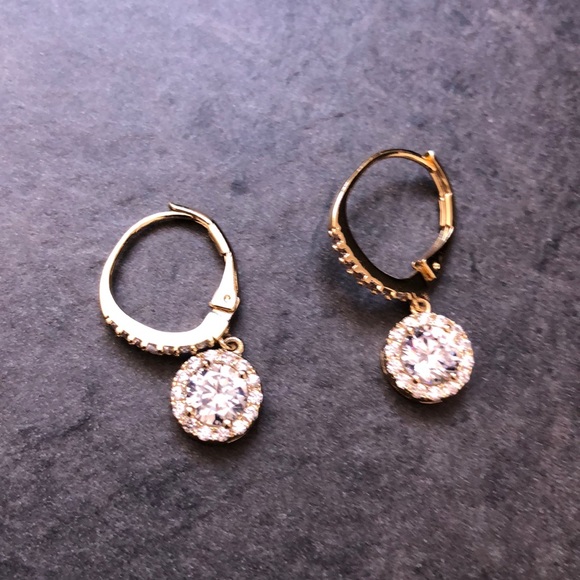 Sterling Silver Cubic Zirconia Halo Drop Earrings - Picture 3 of 4